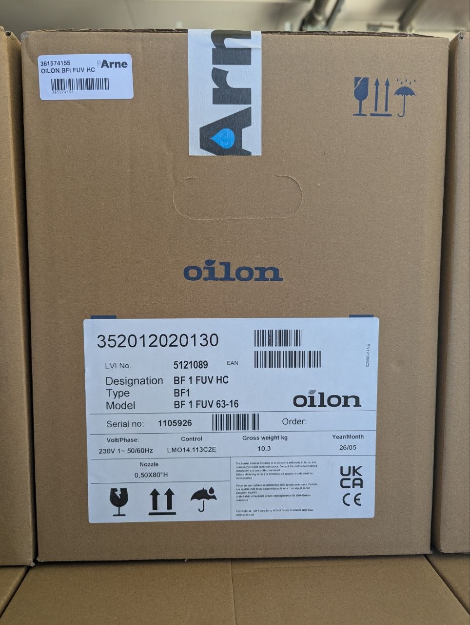 Oilon BF 1 FUV HC í kassa á lagernum hjá Arne Nielsen A/S